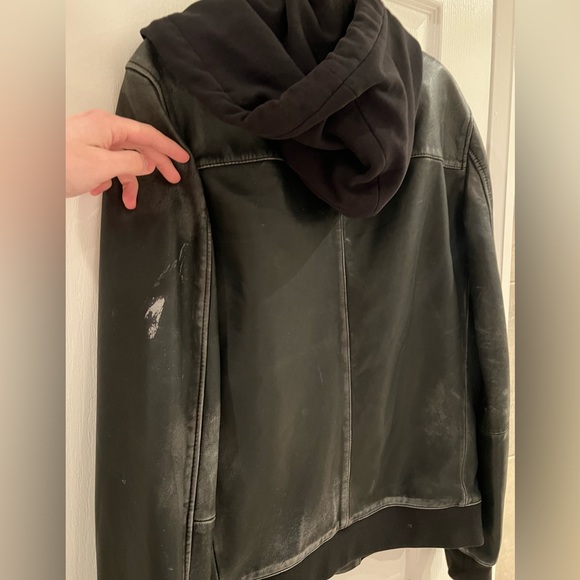 All Saints 100% Sheep’s Leather Bomber w/ Detachable Hood - Picture 4 of 8